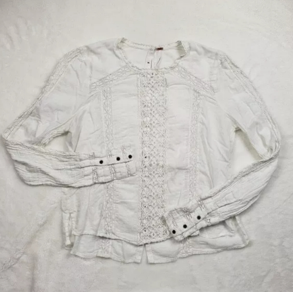 Free People Shirt XS Ivory long sleeve Top button